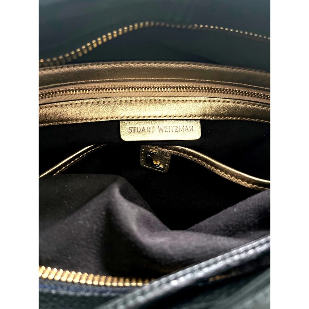 Stuart Weitzman Brigitte Pebbled Leather Hobo Bag Black Blue Gold Shoulder Tote - Picture 9 of 12